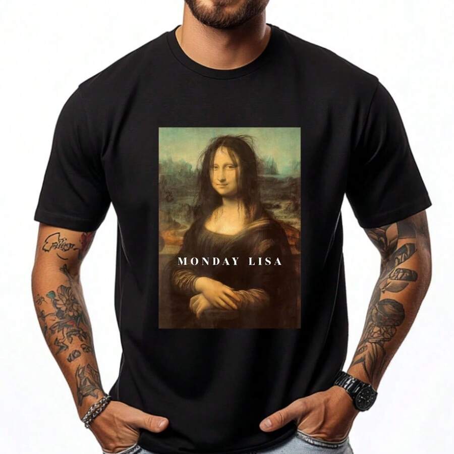 Funny Mona Funny Monday Lisa Art Graphic Shirts Man Streetwear Men Gothic Style - 黑色 - 查看 1