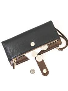 New Ladies Loog Folding Wallet, Soft PU Zipper Multi-Function Large-Capacity Card Clip Coin Purse, Exquisite Fashion Simple Casual Walle - Black - View 5