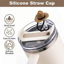 4pcs Straw Caps, Compatible With Cups, Silicone Straw Caps, Cowboy Hat Design, Suitable For 10mm (0.4 Inch) Straws, Cute Women's Gift - Multicolor - View 3