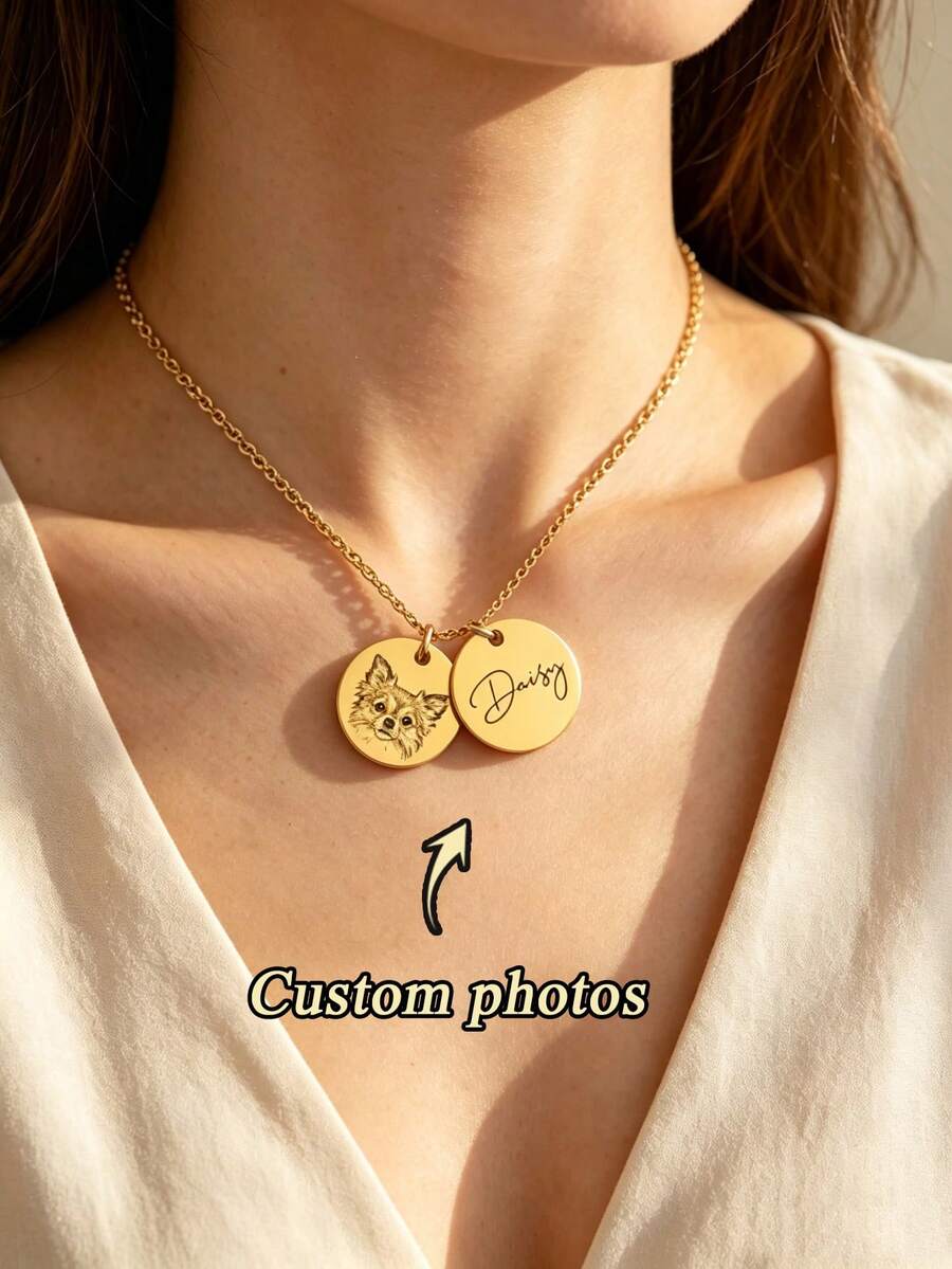 Customized Pet Memorial Necklace - Stainless Steel Necklace, Engraved With Pet Portrait And Message - Personalized Memorial Gift For Dog And Cat Lovers, Birthday, Thanksgiving, Christmas Gift, Suitable For All Seasons - Multicolor - View 1