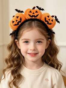 Halloween Pumpkin Expression Headband Funny Cute Gold Wire Pumpkin & Bat Design Holiday Costume Headpiece - Multicolor - View 1