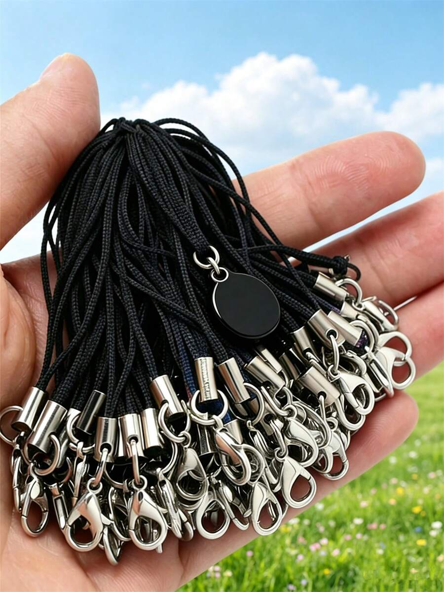 1 Pack 10/30/50/100/200/300/500/1000pcs Multicolor Black Pendant Rope Lanyard Lasso Hanging Rope Lobster Clasp Rope Keychain Hook Phone Set Pendant Jewelry Accessories - Black - View 1
