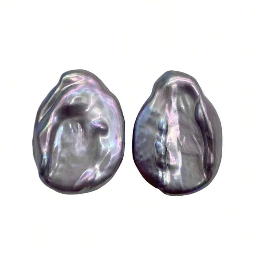 (Natural Pearls, Slight Difference Between Actual Product And Image) About 13.5mm * 19mm Gray-Blue Asymmetrical Seed-Shaped Cultured Freshwater Pearls 1 Pair (2pcs/Pair), Through Hole Size 0.9mm, DIY Accessories - A - View 1