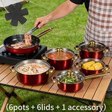 13-Piece Stainless Steel Cookware Set – Non-Stick Frying Pan, Stew Pot & Wok Included + 6 Lids + 1 Accessory | Versatile Kitchen Cooking Set For Everyday Use | Sleek Design, Even Heat Distribution, Easy To Clean | Ideal Gift Choice - View 6