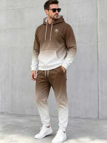 Men's Minimalist Gradient Palm Tree Print Comfortable Hoodie And Pants Set - Multicolor - View 1