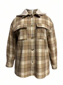 Women's Plaid Hooded Lightweight Shirt Jacket, Spring/Autumn - Multicolor - View 6