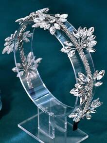 1pc Exquisite Rhinestone Decorated Bridal Hair Accessory Flower Shaped Handmade Headband Women's Hair Ornament Wedding Accessory - Silver - View 7