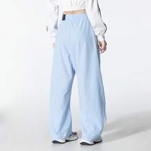 Adidas Women's Mid-Rise Tie-Waist Woven Dance-Style Bow Ribbon Straight Wide-Leg Striped Sweatpants - Baby Blue - View 3