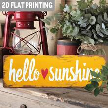 2D平面單片復古風 Hello Sunshine 心形金屬牆飾 4X16英吋，適用於居家、廚房、門廊、花園、農舍 - 多色 - 查看 4