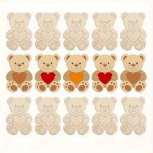Natural Wood Color Unpainted Bear Hugging Heart Wooden Blank, Creative Graffiti Painting Wooden Pendant, Holiday Handmade DIY Decorative Accessory - A - View 3