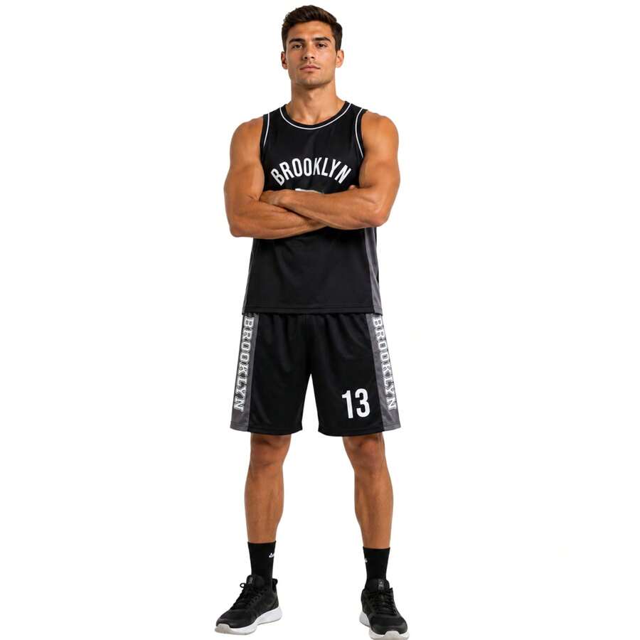 Men's Adult Sports Set: T-Shirt With Basketball Shorts - Negro y gris - Ver 1