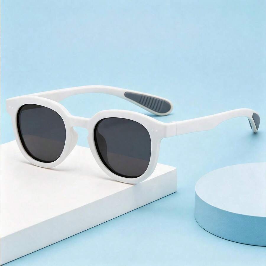 1 Pair Kids Square Rounded Frame Glasses With Double Rivets And Non-Slip Nose Pads, Sweet Decorative Eyewear For Outings, Daily Wear, Street Photography And Check-In - Multicolor - View 1