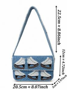 Tidet Ever Women's Light Blue Beaded Shoulder Bag Y2K Retro Mini Flap Handbag Ice Skate Pattern Elegant Winter Evening Bag Suitable For Holiday Daily Party Night Out - Blue - View 8