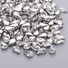 100pcs Multi-Size Clear Glass Crystal Rhinestones With Silver Claw Base, Water Drop Shaped Beaded Rhinestones, Shiny Glass Hand-Sewn Rhinestones With Double Holes For Wedding Dress, Gown, Headpiece, Clothing, Shoes, Bags, Silver Claw Base Rhinestones, Handmade Sewn Rhinestones For Dress, Wedding Shoes, Headpiece Accessories, Clothing Accessories, DIY Handmade Material Kit - 5x8mm - View 6