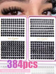 384 Clusters D Curl Single Cluster False Eyelashes, Eyelash Book, 8-16mm Length, Customizable, Natural Fluffy Cat Eye Effect - D - 查看 1