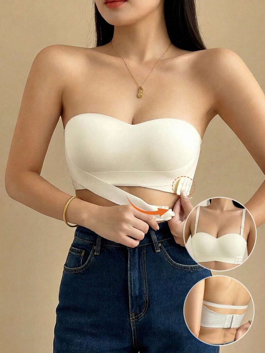 女士聚拢无肩带胸罩,隐形防滑防走光,小胸新娘胸罩,婚纱内衣,内衣 - 白色 - 查看 1