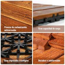 20 Piezas Pisos de Madera Carbonizada para Exterior 30x30cm Deck Impermeable para Jardín, Terraza, Balcón o Interior, Piso Laminado Pino de Alta Resistencia, Antideslizante y Anticorrosión - 12 madera aceitada - Ver 4