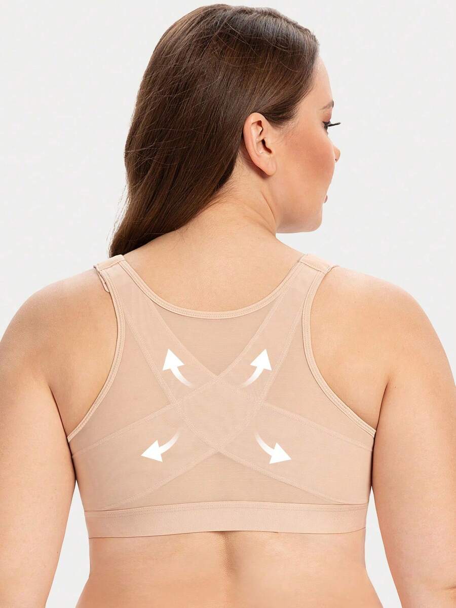 MELENECA Women's Front Closure Wirefree Post Surgery Plus Size Back Support Posture Bra