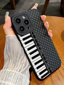 1 buah Casing Ponsel Modis dengan Motif Polka Dot Berenda Piano yang Dipersonalisasi, Warna Hitam, Kompatibel dengan iPhone 16/16 Pro/16 Plus/15/15 Pro Max/15 Pro/11/12/13/14 Pro Max/12 Mini/13 Mini/11 Pro/11 Pro Max/12 Pro/12 Pro Max/13 Pro/13 Pro Max/14 Pro/14 Pro Max, Casing Lembut Premium Kreatif - MultiWarna - View 4