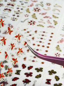 30pcs Mixed Red Black Gold Butterfly Rose Metal Foil Nail Art Stickers, Classical Floral Atmosphere, New Chinese Vintage Luxury, DIY Nail Art Decoration Supplies - Multicolor - View 5