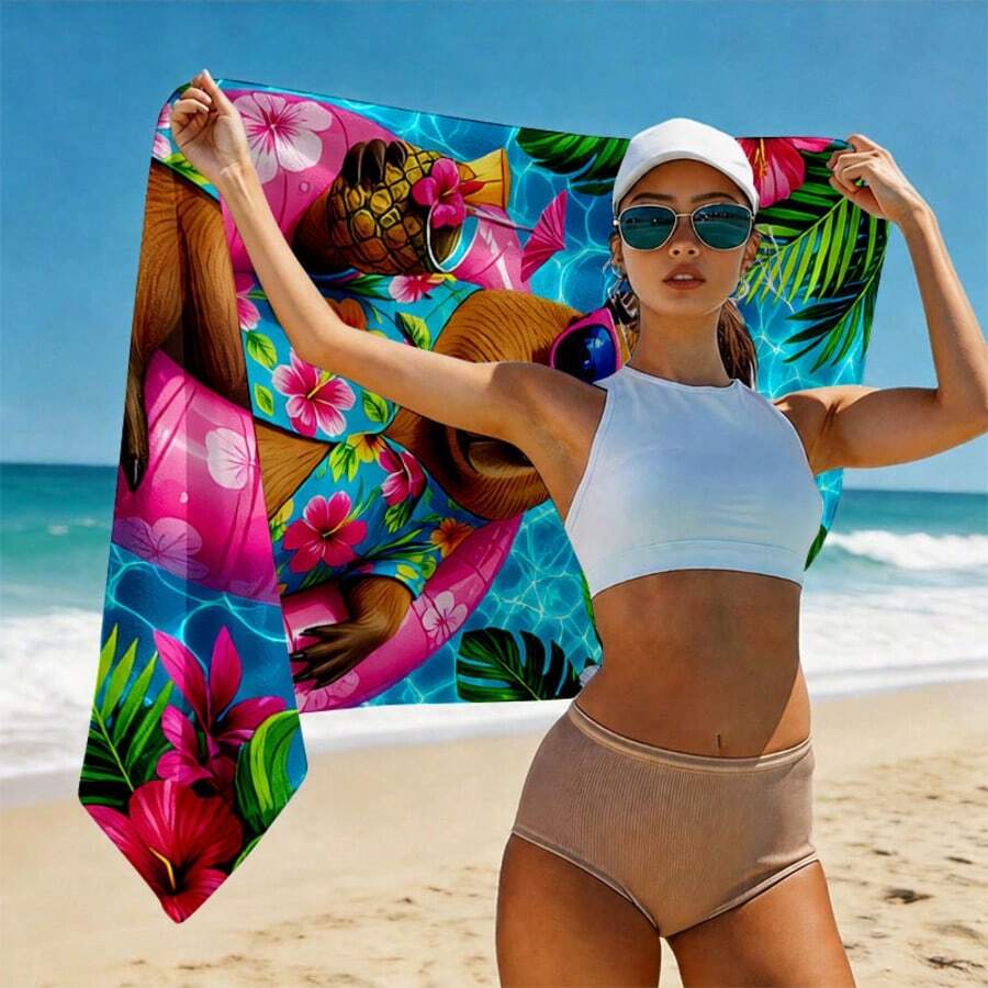 1 PC Printed Microfiber Beach Towel, Swim Towel, Soft Portable Lightweight Towel For Beach, Swimming Pool, Travel, Camping - Red - View 1