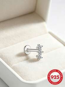 1pc S925 Sterling Silver 3-Diamond Straight Bar Piercing Stud Earrings, Fresh Luxury Minimalist Gentle Commute Date Travel Versatile Personalized Atmosphere Niche Ear Jewelry, Suitable For Women's Daily Party Wear, Cool Elegant Unique Accessory - Diamond - View 5