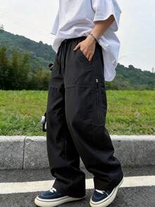 Men's Autumn Outdoor Casual Sports Long Pants, Minimalist Fashion Commute Daily Wear - Black - View 2