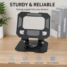 360° Rotating Practical Office Style Tablet Desktop Stand, Adjustable Height & Tilt, Anti-Scratch Silicone Pads, Stable Heavy Base Support, Suitable For Gaming, Video Conferencing, Online Classes - Black - View 4