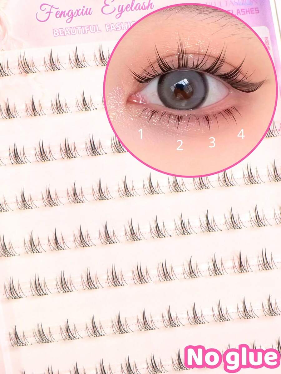 120簇免膠野貓下睫毛，無需膠水，DIY易佩戴，省妝容時間，韓日仙女風，C捲，5mm長度，可自由搭配上睫毛，適合Cosplay、動漫、自然、華麗火焰風，自黏式假睫毛