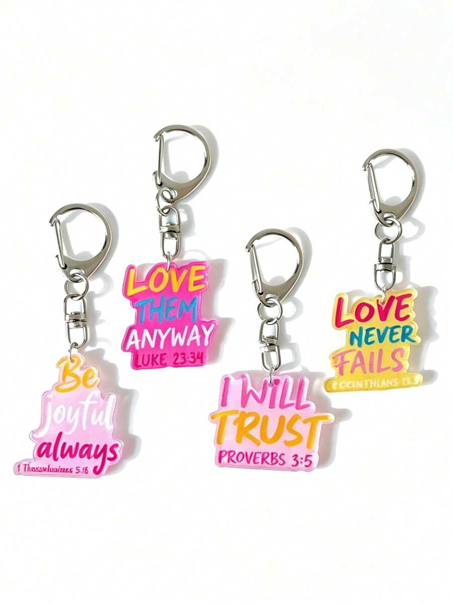 1pc/4pcs Inspirational Quote Keychain, Personalized Style Pendant Keyring, Backpack Accessory, Bag Charms, Car Keychain, Gifts For Family And Friends - Multicolor - View 1