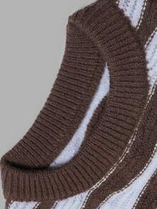 Nicenter Women's Summer Brown Light Blue Casual Wavy Striped Crew Neck Cap Sleeve Cropped Knit Sweaters Tops Summer Clothes - Multicolor - View 5