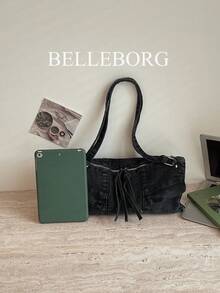 1pc Lightweight Minimalist Canvas Denim Versatile Women's Shoulder Underarm Bag - Black - View 9