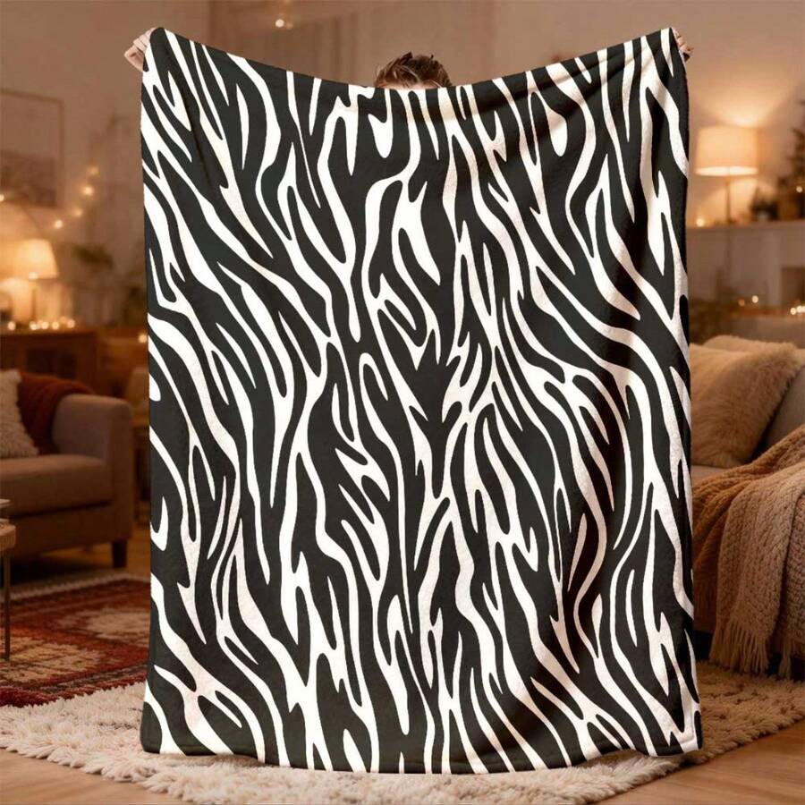 2026 Neuerscheinung 1 Stück Moderne Zebra-Print Flanelldecke - Weiche, warme Flanelldecke, maschinenwaschbar, vielseitige Ganzjahresdecke für Nickerchen, Büro, Zuhause, Reisen, Camping, ideales Geschenk, 200-250 g/m² Stoff - Stil 1 - Übersicht 1