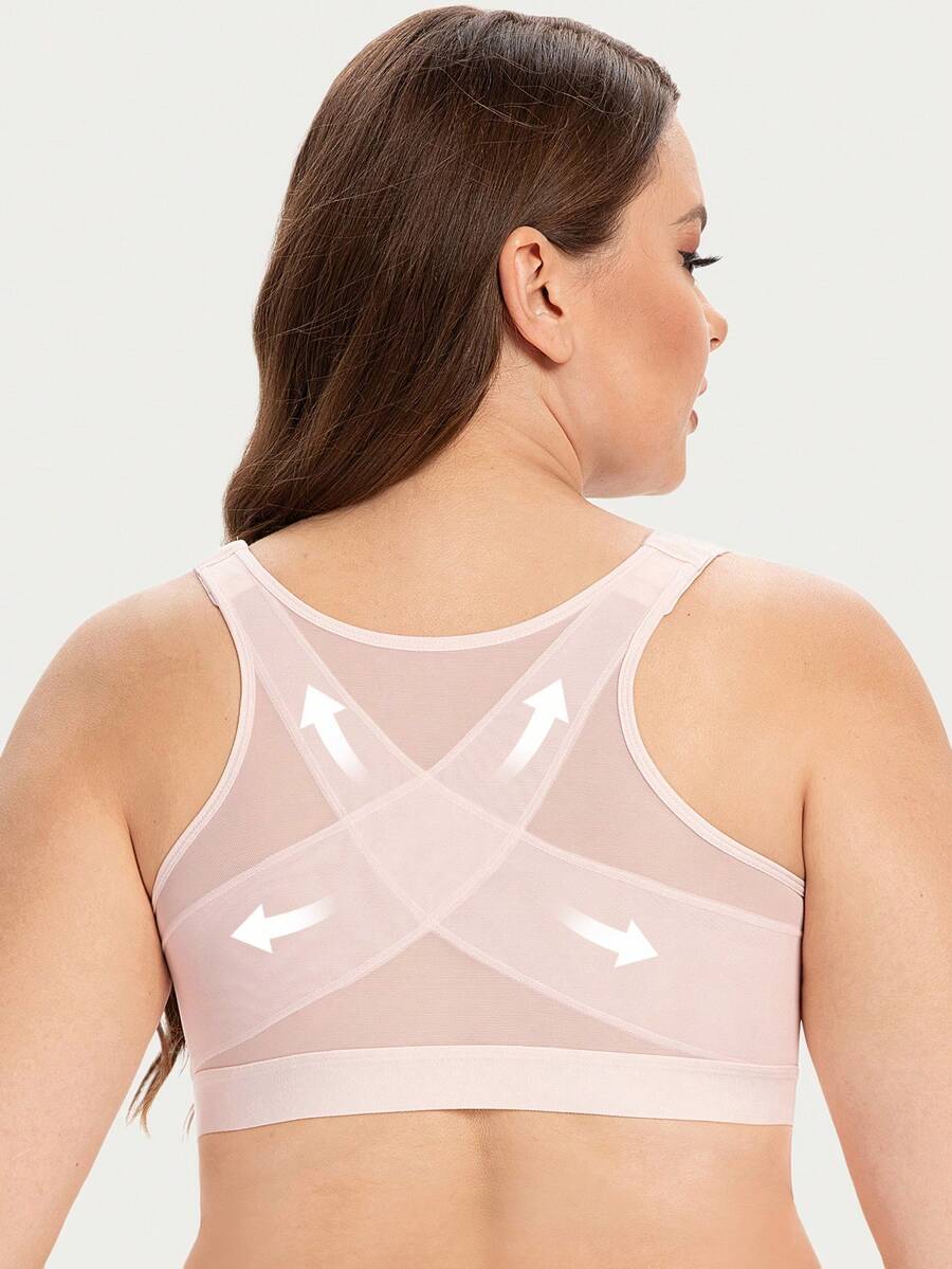 MELENECA Women's Front Closure Wirefree Post Surgery Plus Size Back Support Posture Bra