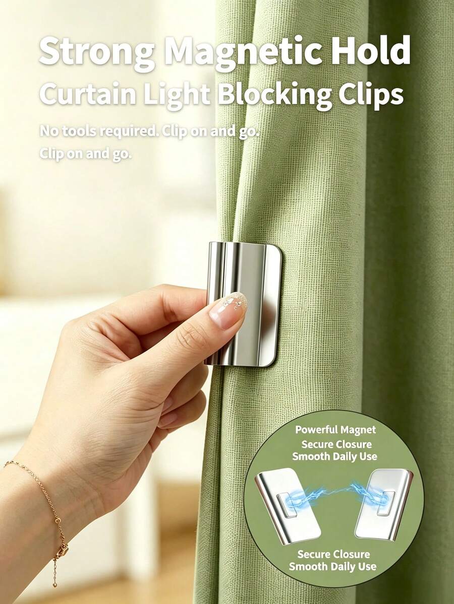 Curtains Always Leak Light And Cannot Be Fully Closed, Causing Poor Sleep? This Small Device Can Help You Solve This Problem. No Complicated Steps, Just A Simple Press, And You Can Improve Your Sleep Quality. - Magnetic Curtain Blackout Clips - View 1