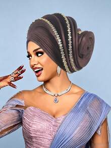1pc Elegant Women's 3D Pleated Rhinestone Headscarf Hat, Suitable For Weddings, Evening Parties, Birthday Parties And Other Occasions - Multicolor - View 10