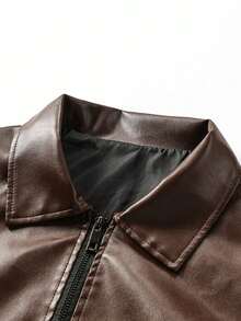 Men's Spring/Autumn Patchwork Motorcycle Leather Jacket, Vintage Lapel Outdoor Camping Cliffside Photo-Ready Versatile Jacket - Brown - View 11
