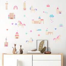 1set Unicorn Wall Sticker, Watercolor Self-Adhesive Paper, Suitable For Home Decoration, Room Decoration, Wall Decoration, PVC Waterproof Material, Removable - Self-adhesive - View 2