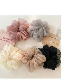 5pcs Lightweight Large Organza Scrunchies, Floral Bud Mesh High-End Hair Ties - Multicolor - View 10