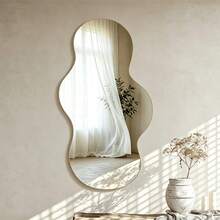 1pc Asymmetrical Wavy Acrylic Wall Mirror, Frameless Decorative Mirror, Aesthetic Asymmetrical Shaped Hanging Mirror, Creative Wall Mirror, Suitable For Bedroom, Bathroom, Living Room Home Wall Decor - Irregular - View 1
