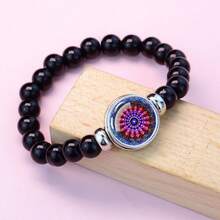 1 Buah Gelang Manik Kaca Pola Geometri Suci Mandala Cabochon Charm Bracelet Perhiasan Jimat Spiritual untuk Pria dan Wanita - Hitam - View 12