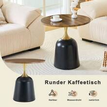 60cm Round Side Table, Living Room Table With Metal Frame, Simple And Modern Tabletop With Walnut Finish, Meeting Table, Unique Round Desk For The Bedroom Or Next To The - 黑色 - 查看 4