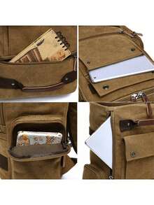 [Ransel Kanvas Multifungsi] Ransel Kanvas Tahan Lama - Gaya Vintage Multifungsi, Cocok Untuk Mendaki dan Perjalanan Sehari-hari - Kompartemen Laptop, Tali Bahu yang Dapat Diatur, Penutup Resleting, Lapisan Poliester, Tas Sekolah yang Mudah Dibersihkan - MultiWarna - View 8