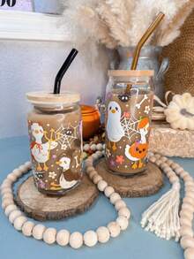 Creative Funny Little Duck Devil Witch Glass Cup, Holiday Gift Iced Drink Cola Tumbler With Straw, Home Atmosphere Photography Glass Cup - Best Choice For Halloween Gift! - Multicolor - View 12