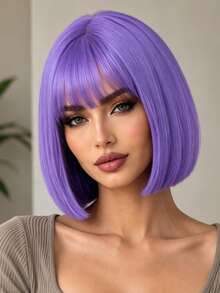 12 Inch Light Purple Bangs Women's Wig, Elegant And Versatile, Natural Styling, Suitable For Various Parties And Ball Gowns - Light Purple - View 2