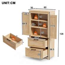 Country-Style Kitchen Cabinet With Two Drawers And Adjustable Shelves, Barn Door Design, Suitable As Storage For Kitchen, Dining Room, And Living Room, Natural Wood Color - 查看 8