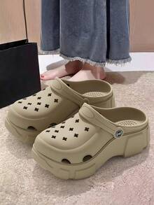 5cm厚底女款夏季優雅戶外穿著2026新款沙灘EVA涼鞋，極簡純色黑白淺咖啡卡其粉棕藍 - 淺咖 - 查看 6
