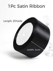 4cm Wide Black Glossy Satin Ribbon 25Yards Smooth Silk Fabric Ribbon For Gift Wrapping Bouquet Packaging Handmade Hair Accessory Bow DIY Crafts Wedding Birthday Party Decor - Black - View 6
