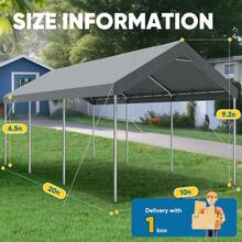 10x20 FT Heavy Duty Carport Portable Car Shelter Canopy Garage Galvanized Frame Outdoor Vehicle Storage Boat Tent With Reinforced Structure No Sidewalls, Gray - Gray - View 5