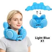 1pc Press-To-Inflate Crown-Shaped Neck Pillow, Portable U-Shaped Support Pillow For Travel, High-Speed Train, Airplane, Long-Distance Trips, Nap, Neck Pressure Relief Inflatable Travel Pillow - Multicolor - View 14